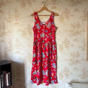 Vintage 90s red multi floral jumper maximalist art teacher Miss Frizzle dress
